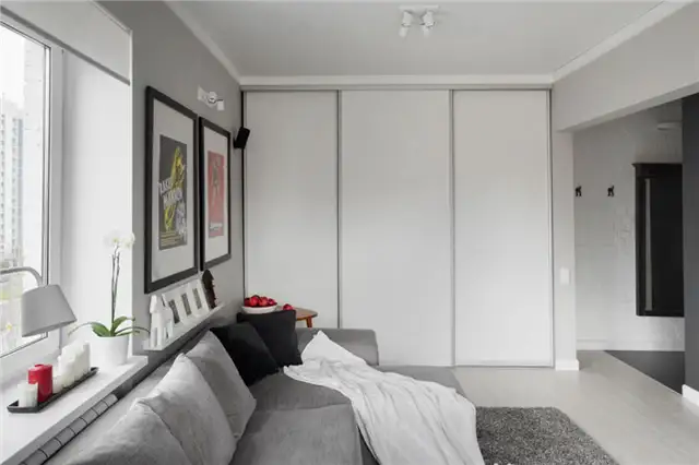 Compact-Bachelor-Haven-in-Moscow-Sliding-doors-wardrobe