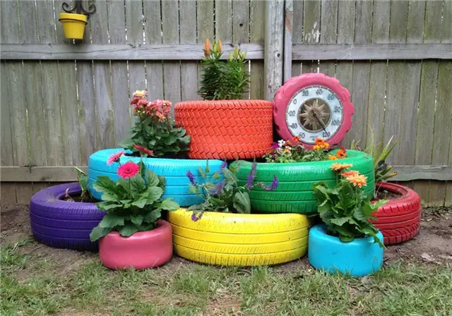 colored-old-tyres-turned-into-planters