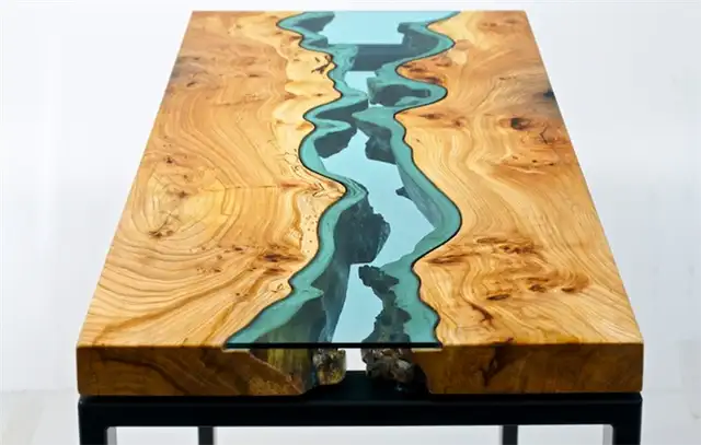 Reclaimed-Wood-Tables-Embedded-with-Glass-Rivers