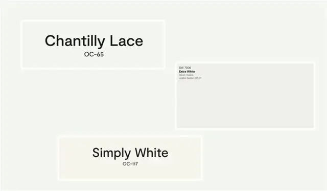 Как Chantilly Lace сравнивается с Sherwin Williams Extra White и Benjamin Moore Simply White