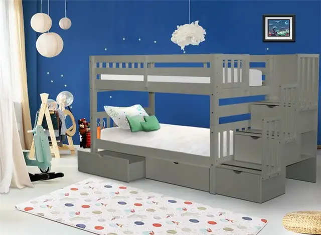 Двухъярусная кровать Tena Twin over Twin Stairway Bunk Bed с ящиками и хранением