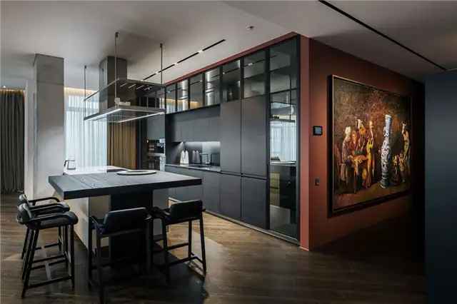 Открытое пространство большой кухни Киев Diamond Hill Apartment