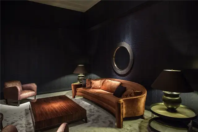 Темная гостиная, украшенная мебелью