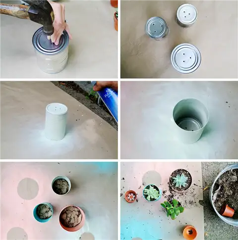 DIY (своими руками) окрашенные жестяные банки плантаторы - фермы свежие терапии