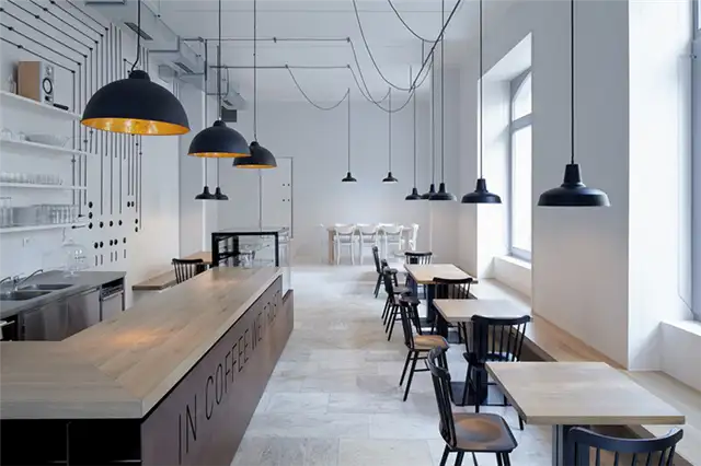 Дизайн кофейни Proti Proudu Bistro - открытые кабели