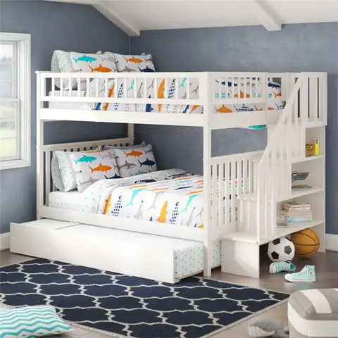 Двухъярусная кровать Shyann Staircase Full Over Full Bunk Bed with Trundle