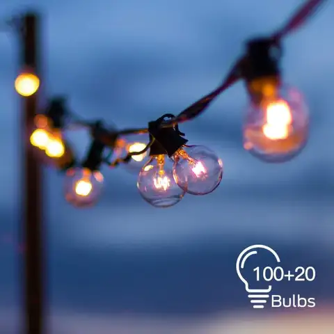 2 Pack Globe String Lights with 100+20 Clear G40 Bulbs