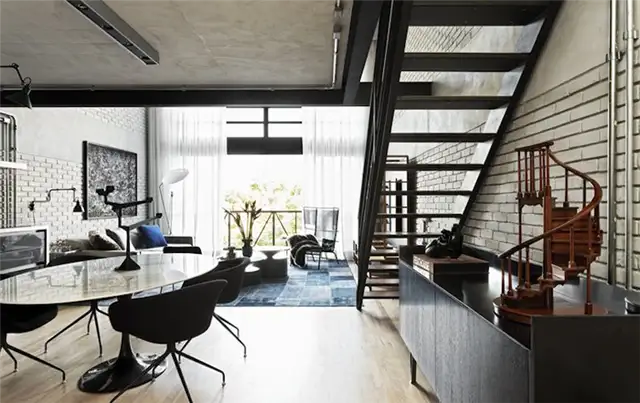 Стол и стулья в лофте Industrial Sao Paulo