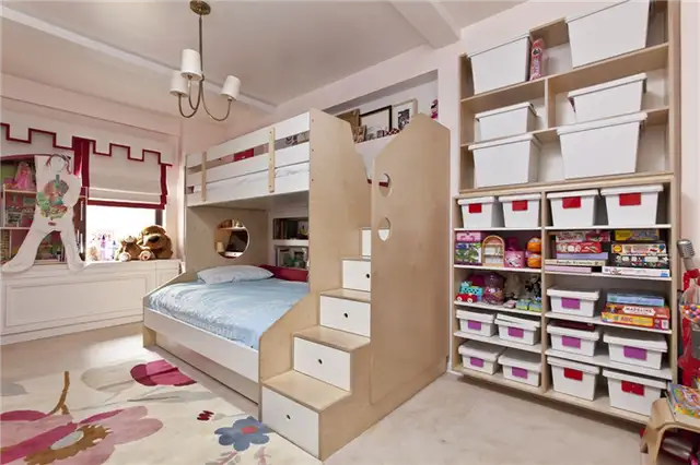детская двухъярусная кровать для девочек casa kids с местами для хранения