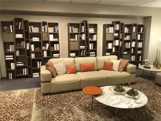 Гостиная с настенными книжными полками