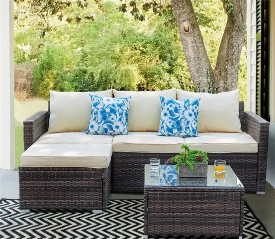 Don 3 Piece Rattan Sectional Seating Group with Cushions