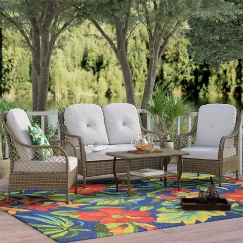 Carly 4 Piece Rattan Sofa Seating Group with Cushions