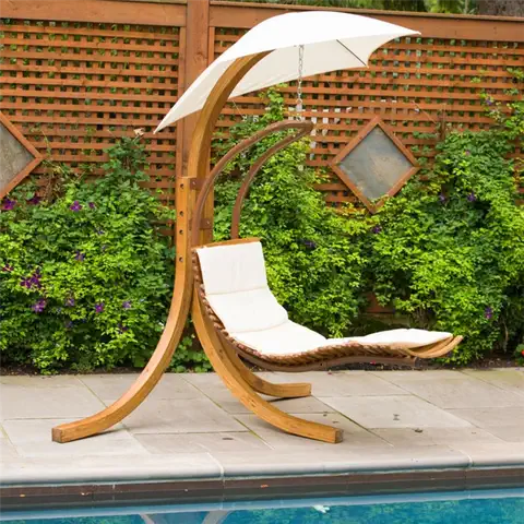 Leisure Season Wood Patio Swing Chaise Lounge With Umbrella