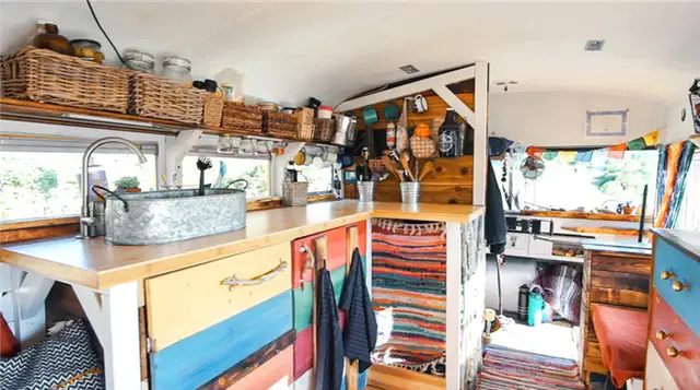 Awesome School Bus Conversion Into Tiny House on Wheels-Kitchen