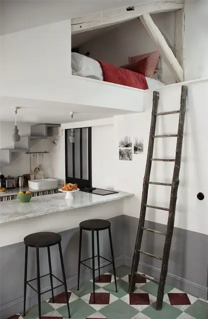 tiny-attic-apartment-paris-bedroom-ladder