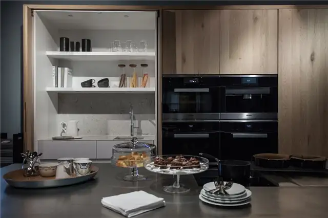 Современная кухня с карманными дверцами и встроенной техникой - Chelsea Harbour Aster Kitchen