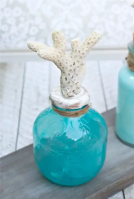 Coastal Themed Glass Bottle Decor Tutorial