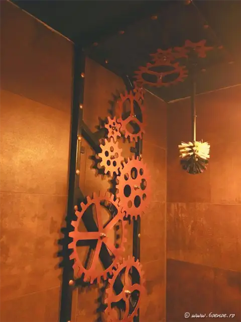 Kaffeine Industrial-Baroque Bistro Cafe Bathroom Decor