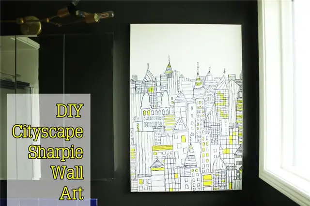 DIY (своими руками) Sharpie Art Городской пейзаж Эскиз на холсте