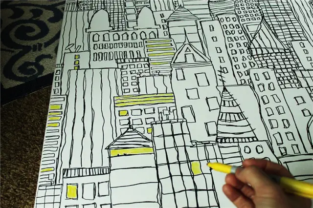 DIY (своими руками) Sharpie Cityscape Art - раскрасьте отдельные участки,