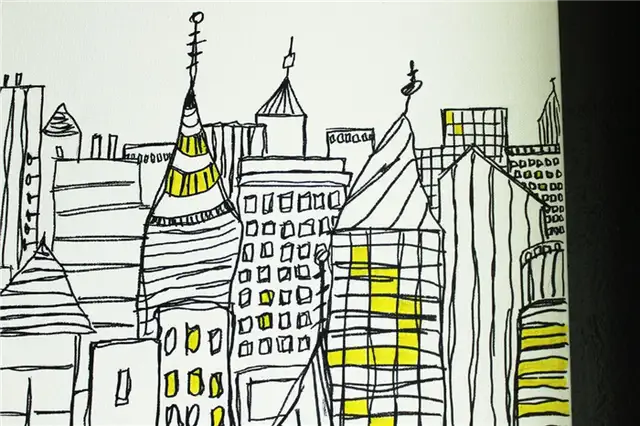 DIY (своими руками) Sharpie Cityscape Art - шпили зданий на заднем плане