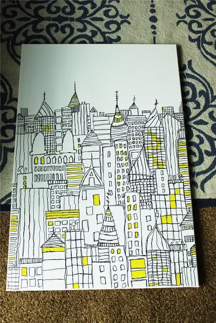 DIY (своими руками) Sharpie Cityscape Art-баланс желтого должен поражать