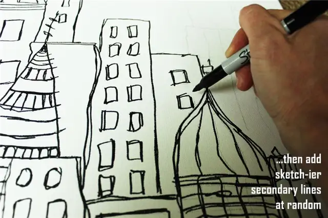 DIY (своими руками) Sharpie Cityscape Art - случайные второстепенные линии