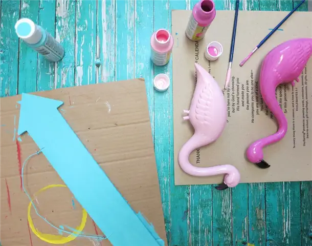 Flamingo Door Wreath Made from a Ceiling Medallion - Paiting