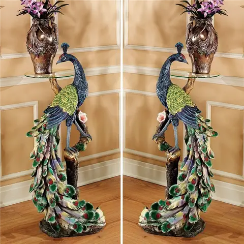 Design Toscano Peacock's Perch Sculptural Glass Design