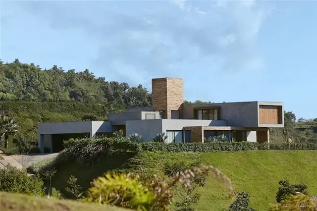Дом Valley House построен из бетона, кирпича и камня.