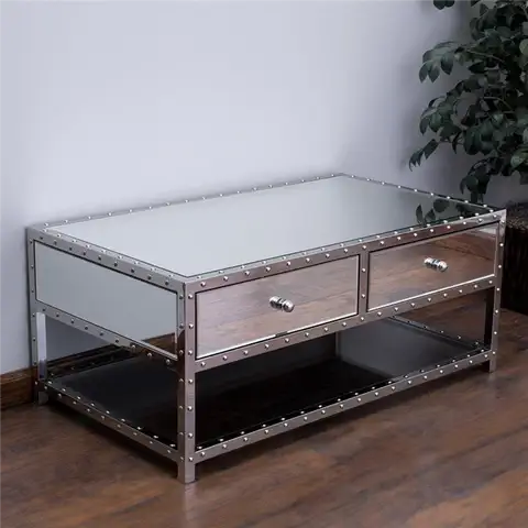 Ryanne Studded Mirrored 2-Drawer Coffee Table