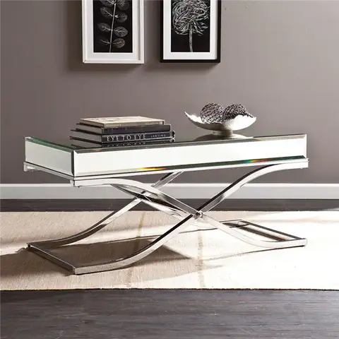 Southern Enterprises Ava Mirrored Cocktail Table, Chrome Frame Finish