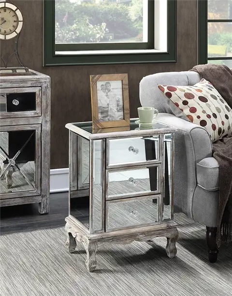 Convenience Concepts Gold Coast Collection 3-Drawer Mirrored End Table