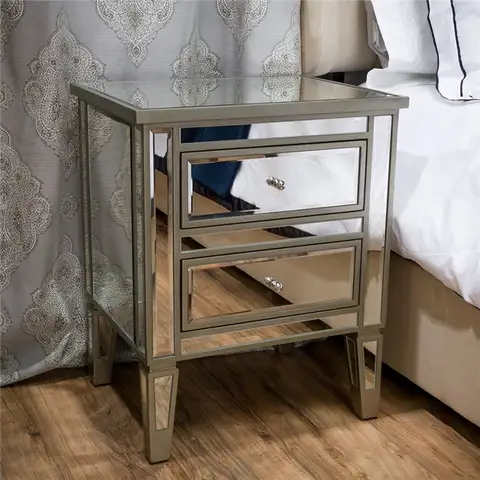 Crawford Vintage Mirror Two-Drawer End Table Casual