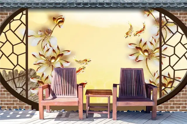 3D классический золотой лотос 688 Wall Paper Print Decal Deco Indoor Wall Mural Self-adhesive Wall Wallpaper