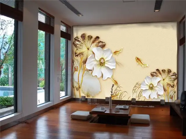 3D Золотой Лотос Рыба 58 Бумага для печати деколь Deco Крытый Стена Фреска Самоклеящиеся Обои
