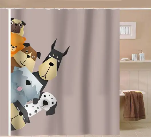 Sunlit Peekaboo Cute Dogs Curious Cartoon Puppy Fabric Shower Curtain