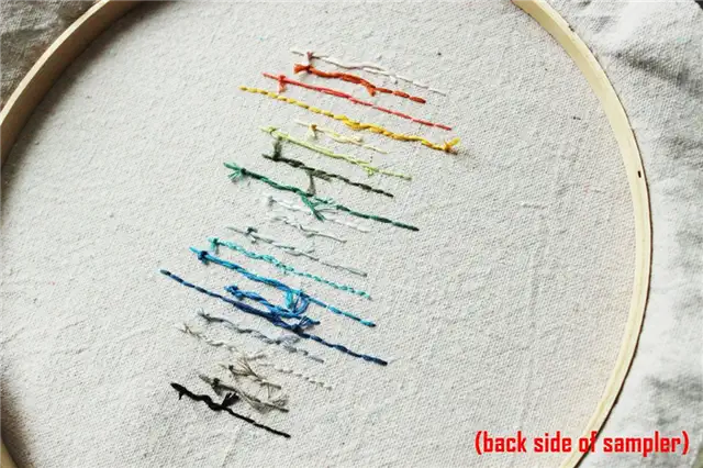 DIY (своими руками) Simple Modern Sampler - обрежьте все свободные или длинные нити на обратной стороне ткани