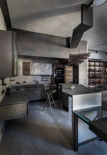 Лофт в интерьере The Grey Interiors Алексея Розенберга - геометрическая форма острова