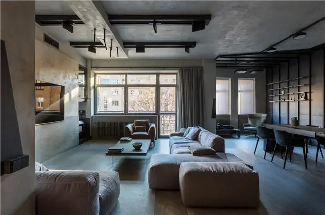 Интерьер лофта Grey Interiors Алексея Розенберга - гостиная зона