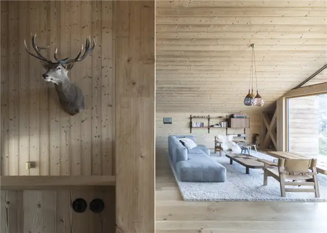 Голова оленя на стене - Mountain Cabin by Studio Razavi architecture