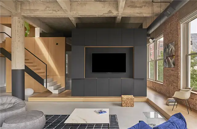 Michigan Loft in Chicago Design by Vladimir Radutny Architects - скрытый телевизор
