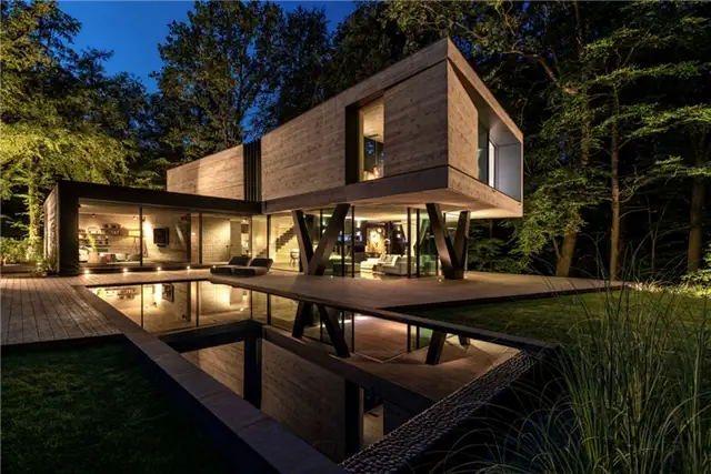 Вилла NEO House в Германии Querkopf Architekten - освещение заднего двора бассейна