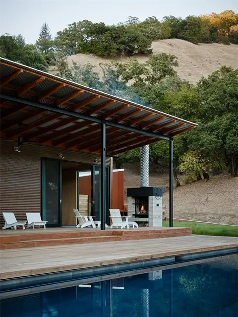 Camp Baird - Corten Steel - Malcolm Davis Architecture - открытый камин