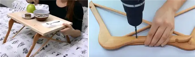 Кроватный столик из деревянных вешалок
