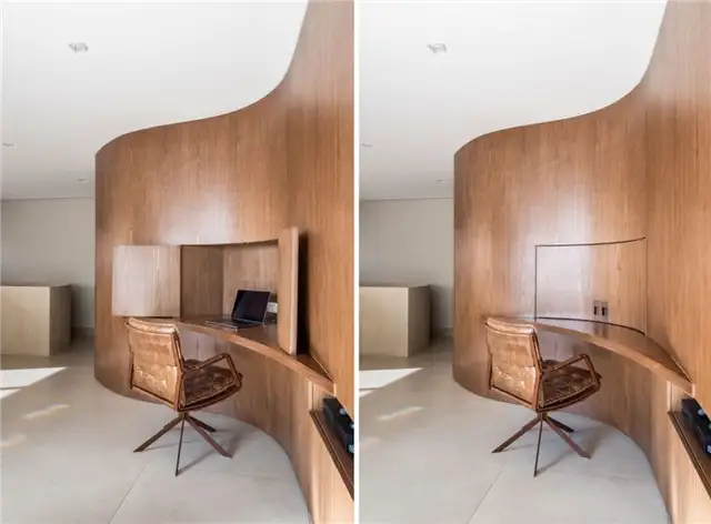 Двухуровневый лофт в Бразилии - Mandarina Arquitetura - деревянная изогнутая стена