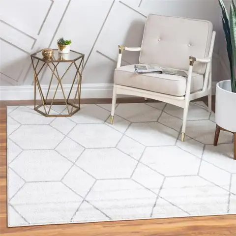 Ковер Lattice Frieze Square Rug - бело-серый геометрический узор