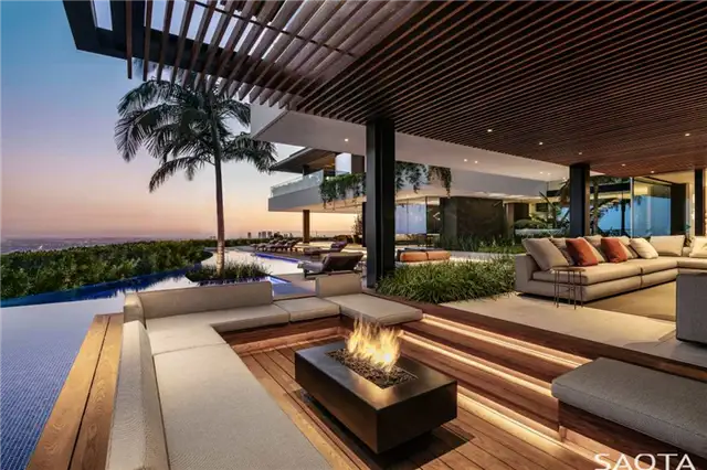 Резиденция Hill Side Ave Saota Los Angeles Residence - крыльцо с камином