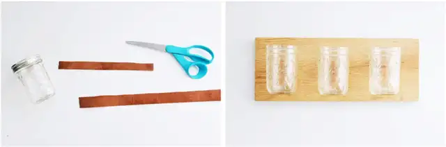 DIY (своими руками) Mason Jar Wall Organizer Steps cut leather