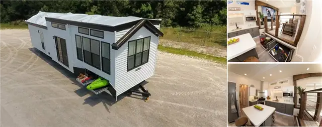 Park Model Homes - Crafts man Large House on Wheels - печь-коллаж